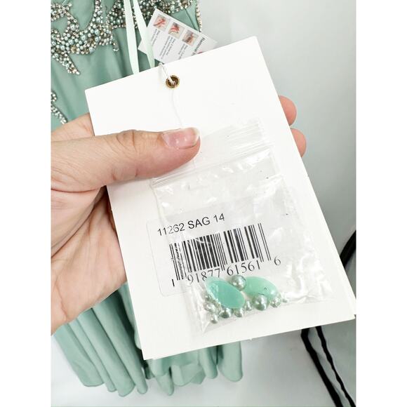 Mac Duggal 11262 Sage Embellished One Shoulder Asymmetrical Gown Size 14 New - Picture 4 of 7